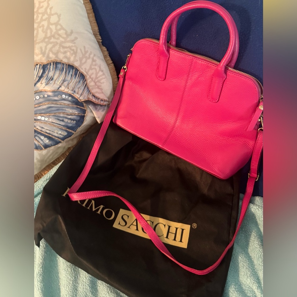SACHI Hot Pink Leather Satchel with Crossbody Strap. Primo Sacchi